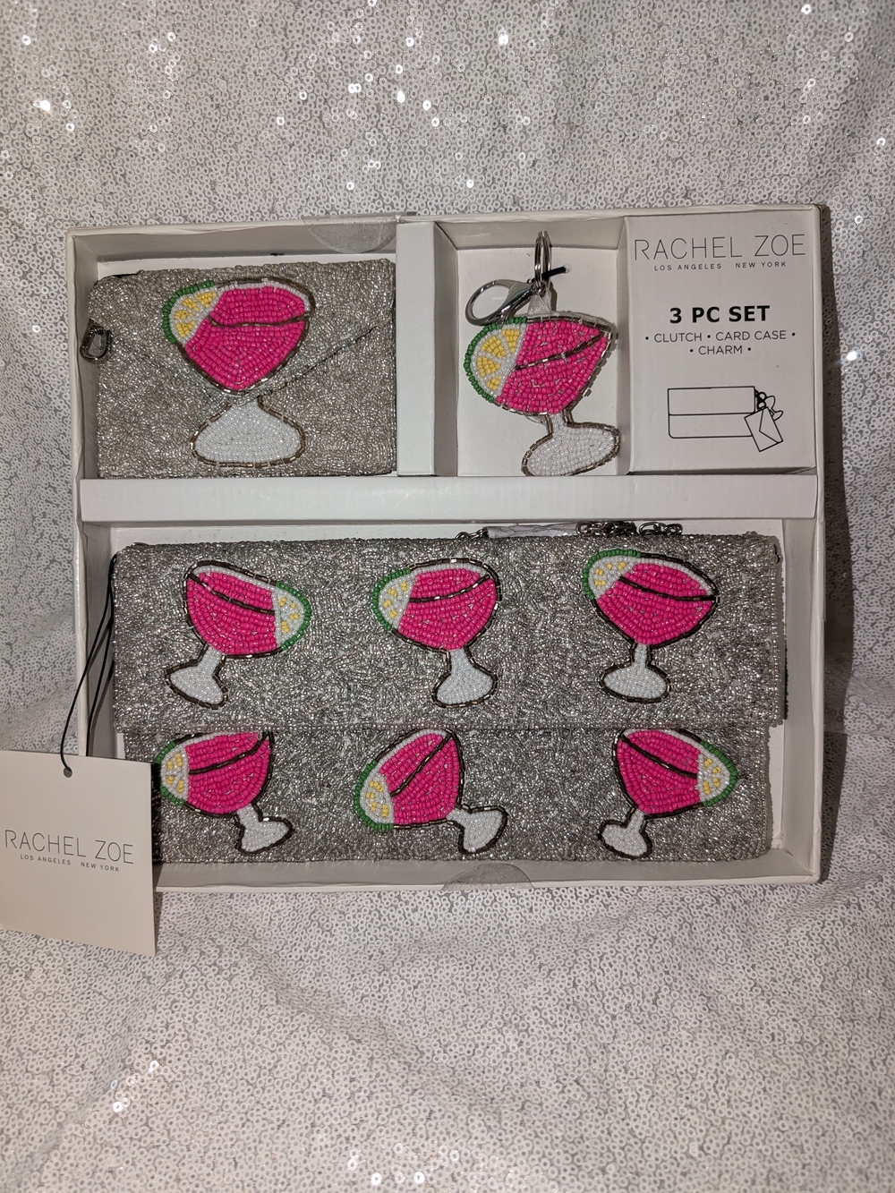 Rachel Zoe Silver Beaded Margarita 3 Piece Set New With Tags